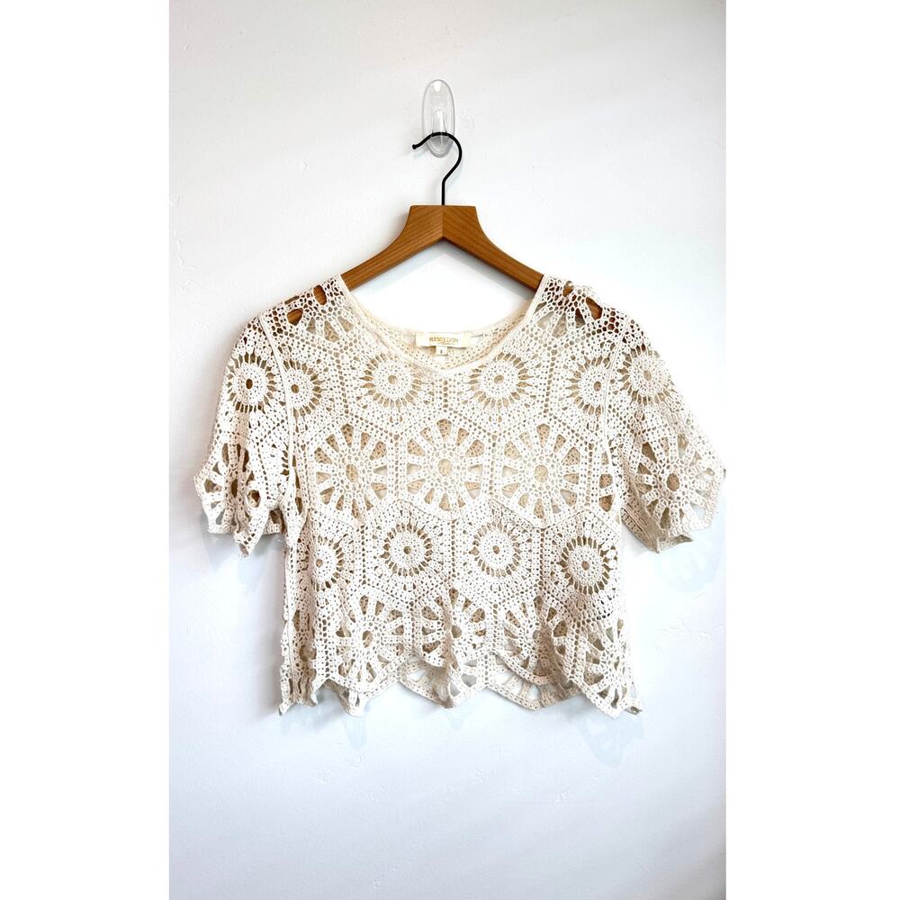 Rebellion Crochet Top Cream Boho Swim Cover Up Size Small